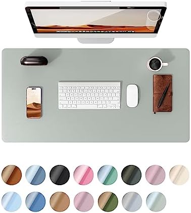YSAGi Large PU Leather Desk Pad Protector, Waterproof Mouse Pad for Office and Home, 23.6″ x 13.8″, Grayish Green