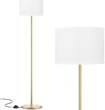 Ambimall Floor Lamp for Living Room, Modern Gold Floor Lamp with Shade, Tall Lamps for Living Room, Bedroom, Office, Dining Room(White Lampshade Without Bulb)