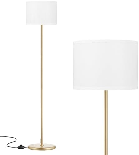 Ambimall Floor Lamp for Living Room, Modern Gold Floor Lamp with Shade, Tall Lamps for Living Room, Bedroom, Office, Dining Room(White Lampshade Without Bulb)