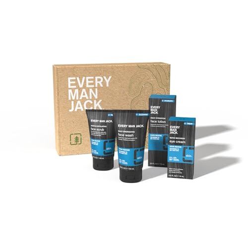 Every Man Jack Men’s 4-Piece Fragrance Free Skin Care Set – Face Wash, Scrub, Lotion, Eye Cream
