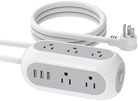 Surge Protector Power Strip with 3 USB, TESSAN Flat Plug Dorm Extension Cord with Multiple Outlets, Mountable 8 Widely Spaced Outlets, 1050J Protection, 6.5 Feet Desk Charging Station for Office