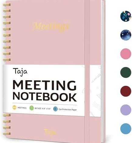 Meeting Notebook For Work Organization – Work Planner Notebook With Action Items, Agenda Planner For Note Taking, 160Pages (6.9″ X 9.9″) Project Planner For Men & Women – Pink