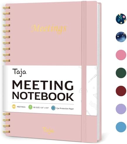 Meeting Notebook For Work Organization – Work Planner Notebook With Action Items, Agenda Planner For Note Taking, 160Pages (6.9″ X 9.9″) Project Planner For Men & Women – Pink