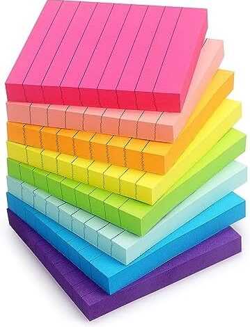 8 Pads Lined Sticky Notes 3×3 Sticky Notes with Lines Self-Stick Note Pads 8 Bright Multi Colors, 85 Sheets/Pad
