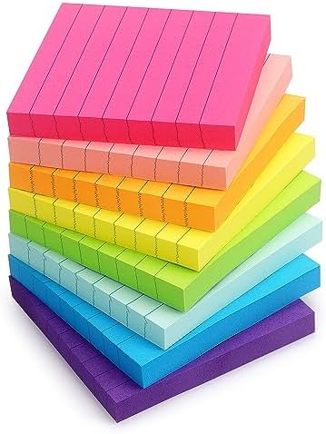8 Pads Lined Sticky Notes 3×3 Sticky Notes with Lines Self-Stick Note Pads 8 Bright Multi Colors, 85 Sheets/Pad
