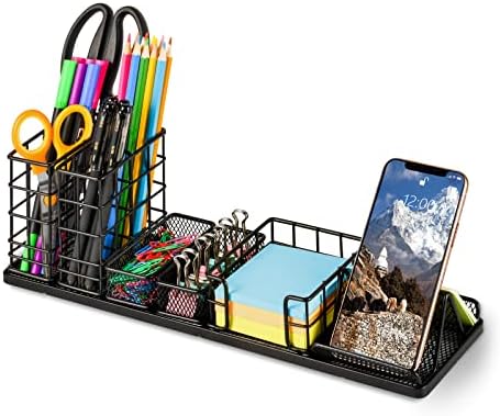 Desktop Organizer with Pen Holder, Phone Holder, Sticky Notes, and Paperclip Storage – DIY Office and Home Accessories Caddy