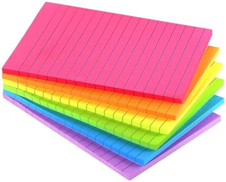 Lined Sticky Notes 4X6 in Bright Ruled Post Stickies Colorful Super Sticking Power Memo Pads Its, 45 Sheets/pad, 6 Pads/Pack