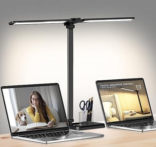 Dimmable LED Desk Lamp with USB Charging, 50 Light Modes, Foldable Dual Arms, Timer – For Home Office