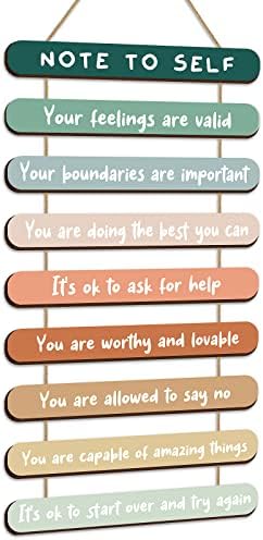 Mental Health Reminders Wall Art Decors Positive Psychology Affirmations Wall Decor Wooden Hanging Wall Pediments Inspirational Wall Art for Counseling Therapy Office Students Classroom (Bright Color)