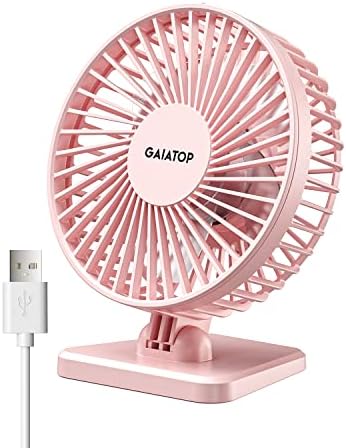 Gaiatop USB Desk Fan, Small But Powerful, Portable Quiet 3 Speeds Wind Desktop Personal Fan, Adjustment Mini Fan Table Fan for Better Cooling, Home Office Car Indoor Outdoor(Pink)