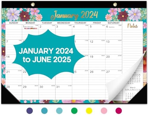 Desk Calendar 2024-2025,18 Months January 2024 to June 2025 – Large 17″ x 12″ Desktop/Wall Monthly Calendar for Home or Office – Floral