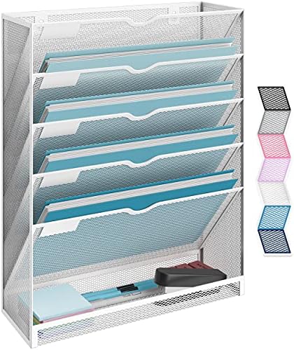 NEATERIZE Item Container, Mail Organizer for Wall, Mesh Hanging File Organizer, For Papers, Folders, Files Clipboard & Magazine Organization – Home, Office Classroom Or Doctor, Metal, White