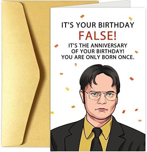 Chenive Funny Office Birthday Card, Dwight Schrute Birthday Card, Bday Greeting Card, It is Your Birthday False