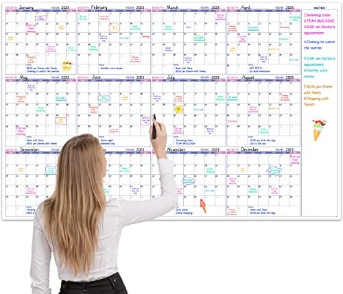 Large Dry Erase Calendar for Wall – Undated Yearly Wall Calendar Dry Erase, 37″ x 58″, 12-Month Erasable & Reusable Laminated Wall Calendar, Dry Erase Wall Calendar for Home, Office and School