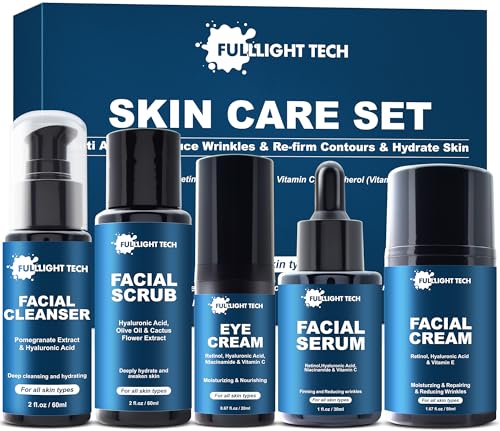 Gifts for Men,Mens Anti Aging Skin Care Kit,Reduce Wrinkles & Hydrate Skin w/Facial Cleanser,Scrub,Cream,Serum,Eye Cream Unique Men Gifts Stocking Stuffers for Christmas,Gift for Him Boyfriend Husband