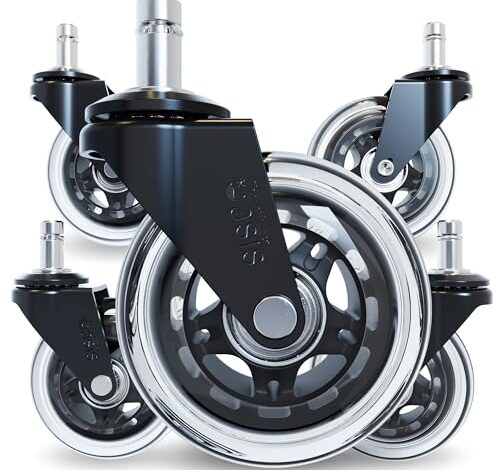 The Original Rollerblade Office Chair Wheels (As Seen On PBS) – Incredibly Smooth & Quiet Rolling Casters – Safe for Hardwood Floors & Carpet – Easy Installation with Universal Fit