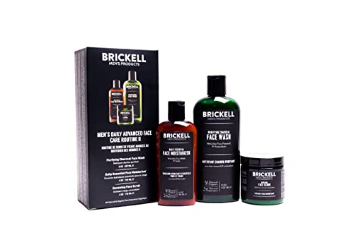 Brickell Men’s Daily Advanced Face Care Routine II, Activated Charcoal Facial Cleanser, Face Scrub, Face Moisturizer Lotion, Natural and Organic, Scented