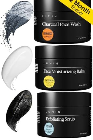 Lumin – Smooth Operator Detox Trio – Men’s skincare kit, Includes: Charcoal Face Wash Daily Detox, Charcoal Scrub Deep Detox & Daily Face Moisturizer, Suitable for all skin types, Two Month Supply