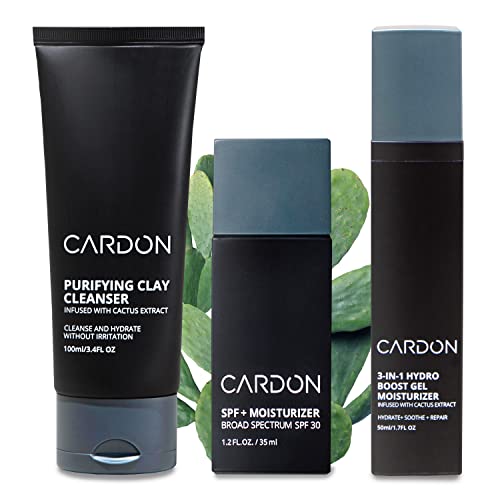 Cactus-Based Men’s Skincare Set | Premium Korean Skincare for Sensitive Skin and Oily Skin | Water-based Face Moisturizer with SPF 30, Gentle Face Wash, Repairing Night Cream with Vitamin E