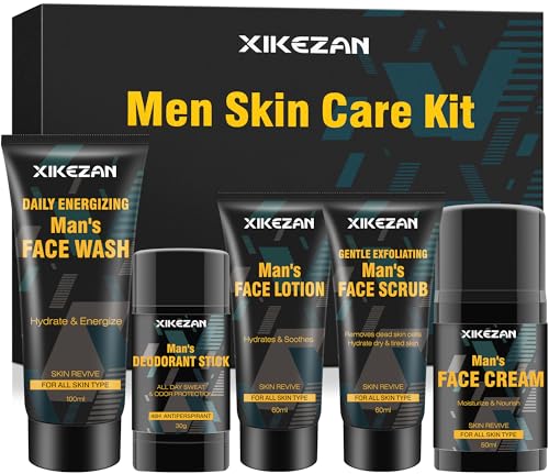 Mens Gifts for Men,Mens Skin Care Kit,Nourishe & Hydrate Skin w/Face Wash,Scrub,Lotion,Cream,Deodorant,Mens Stocking Stuffers for Men,Unique Christmas Gifts for Men Him Dad Husband Boyfriend Teen Boy